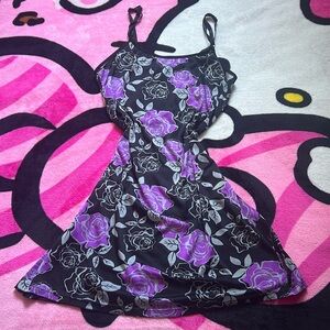 Black And Purple Floral Slip On Dress